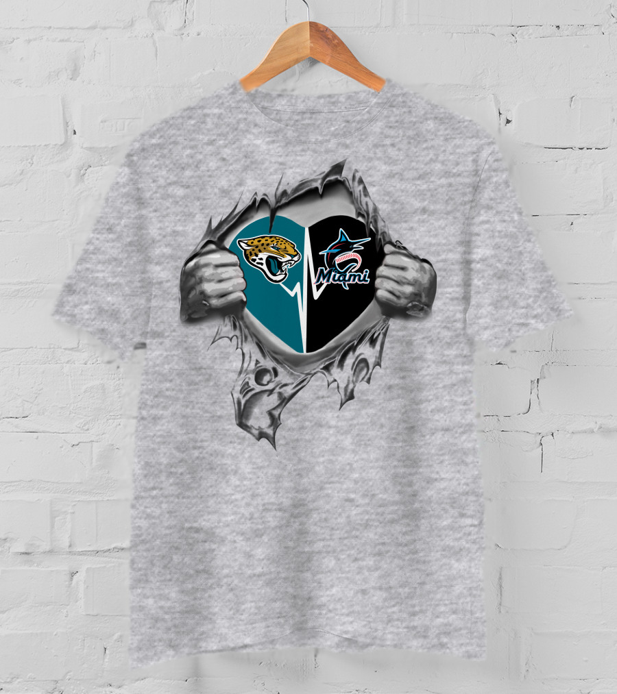 Jacksonville Jaguars Miami Marlins Heart Fan Loyalty T-Shirt