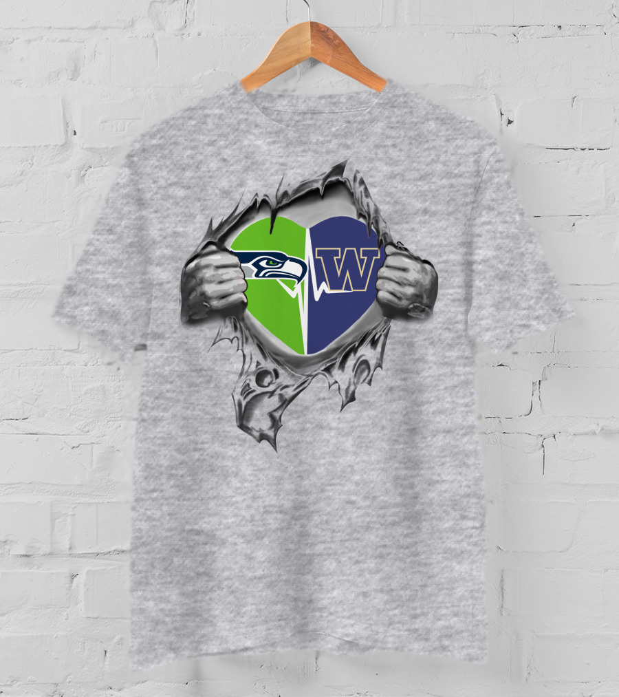 Seattle Seahawks Washington Huskies Heart Symbolizing Passion And Loyalty T-Shirt