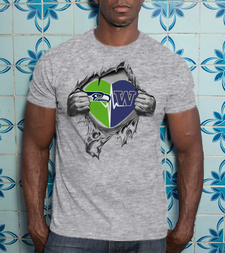 Seattle Seahawks Washington Huskies Heart Symbolizing Passion And Loyalty T-Shirt