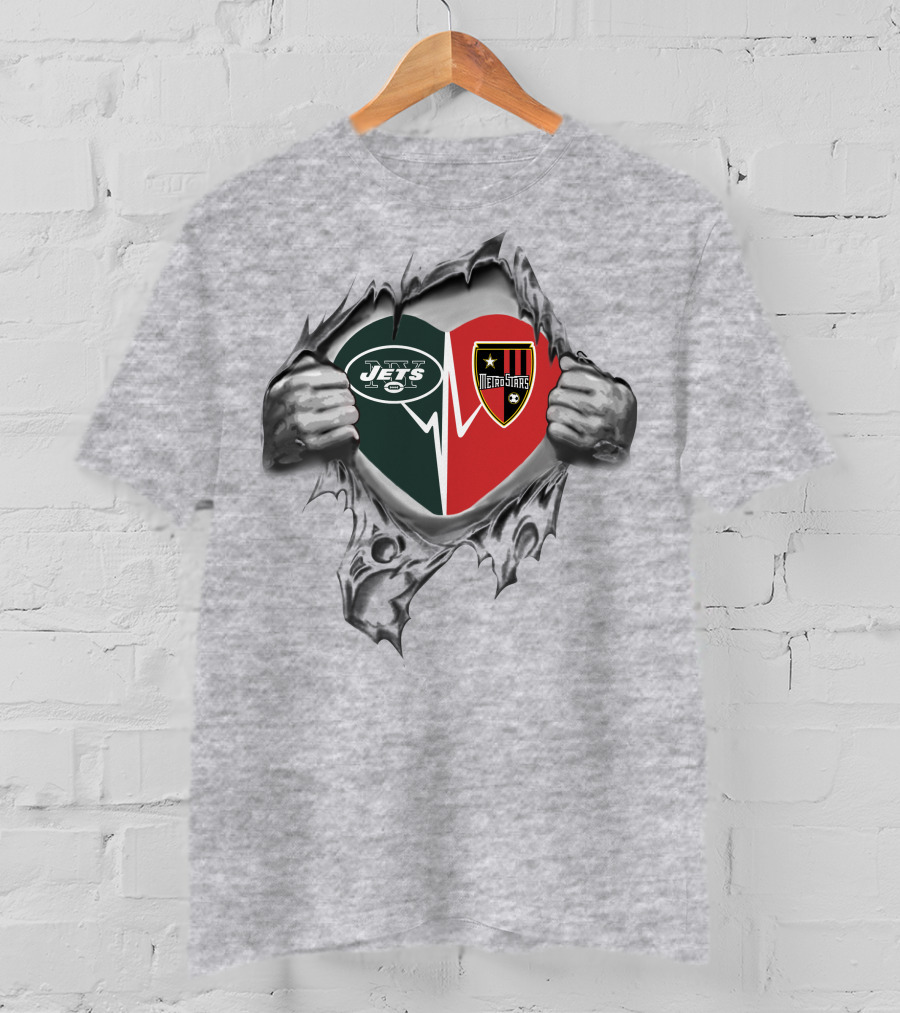 Jets Metrostars Heart Logo With Torn Fabric T-Shirt