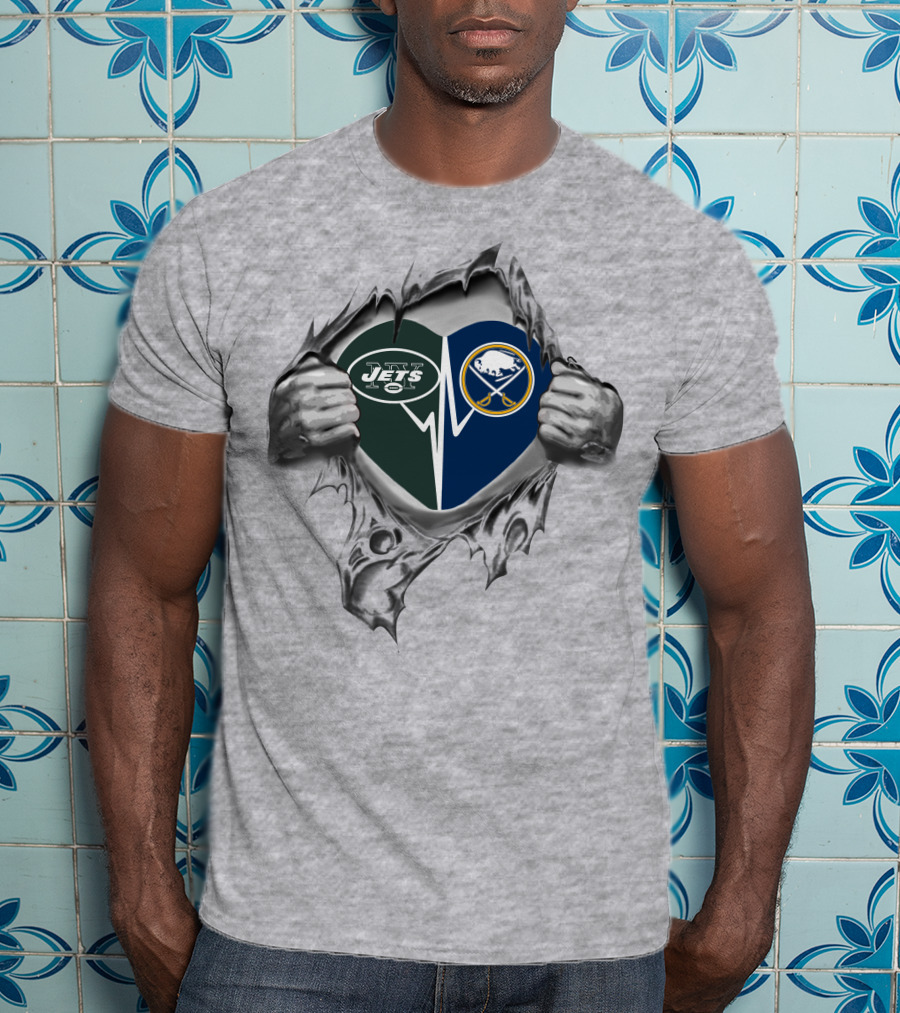 Jets Sabres Heart Logo Torn Metal T-Shirt