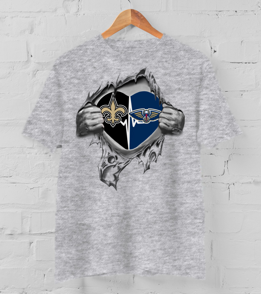 New Orleans Saints Pelicans Heartbeat Passion T-Shirt