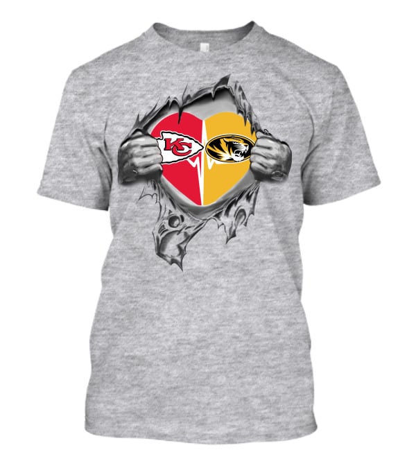 Kansas City Chiefs And Missouri Tigers Heart Design 108 Chiefs It's In My Heart T-Shirt