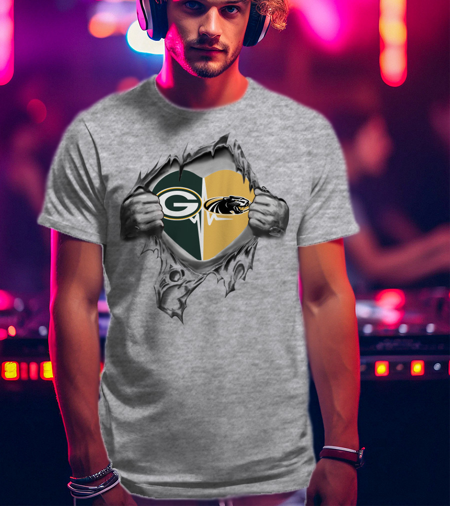 Green Bay Packers Milwaukee Panthers Heart Logo Fan Tribute T-Shirt