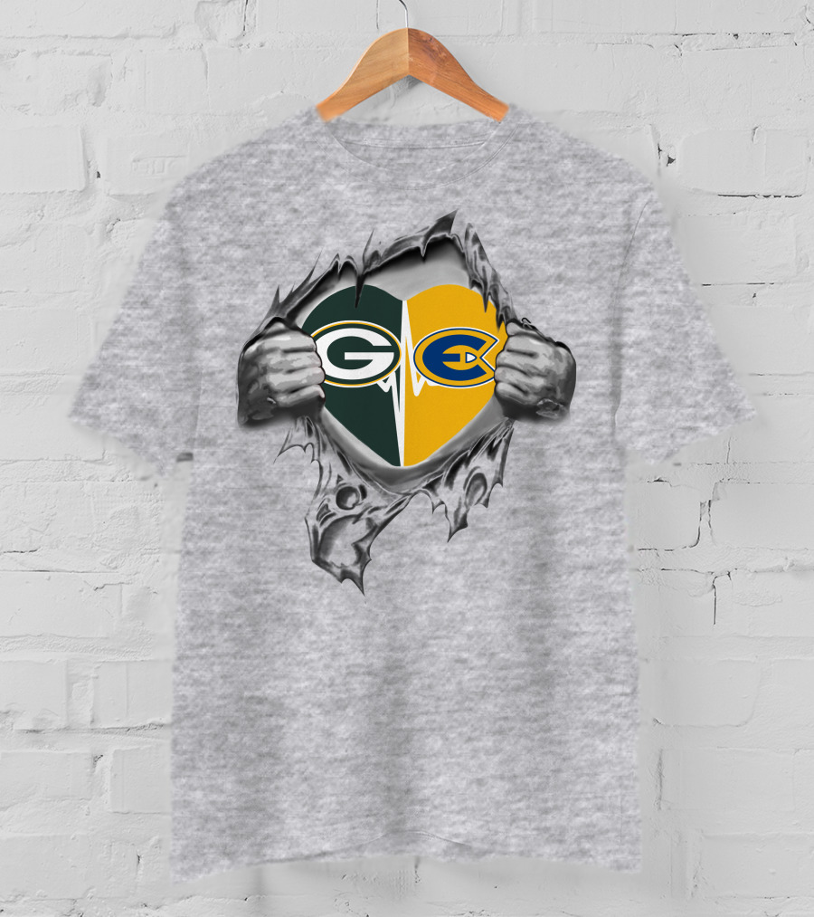 Packers Green Bay Eau Claire Blugolds Heart Logo Combination T-Shirt