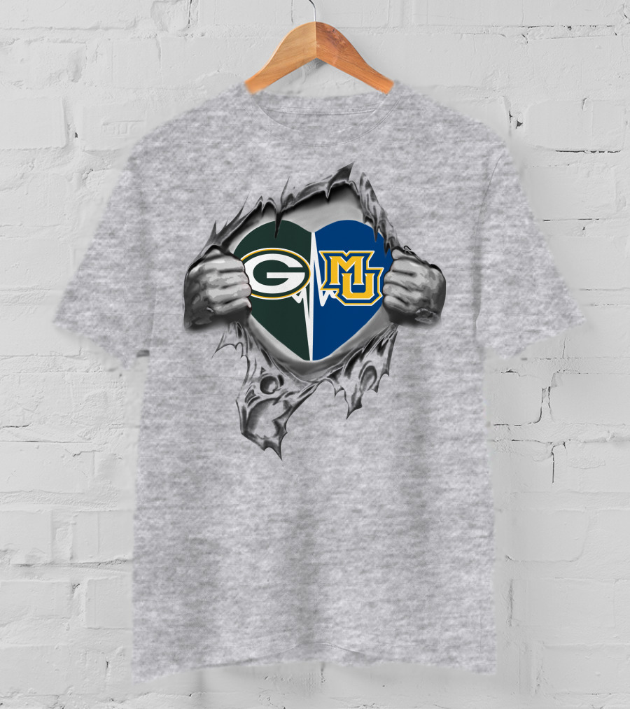 Green Bay Packers Marquette Golden Eagles Heart Tear T-Shirt