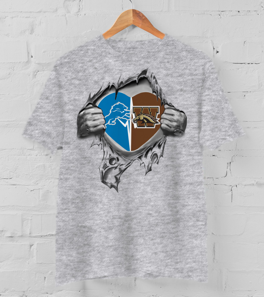 Detroit Lions Western Michigan Broncos Heart Combo T-Shirt