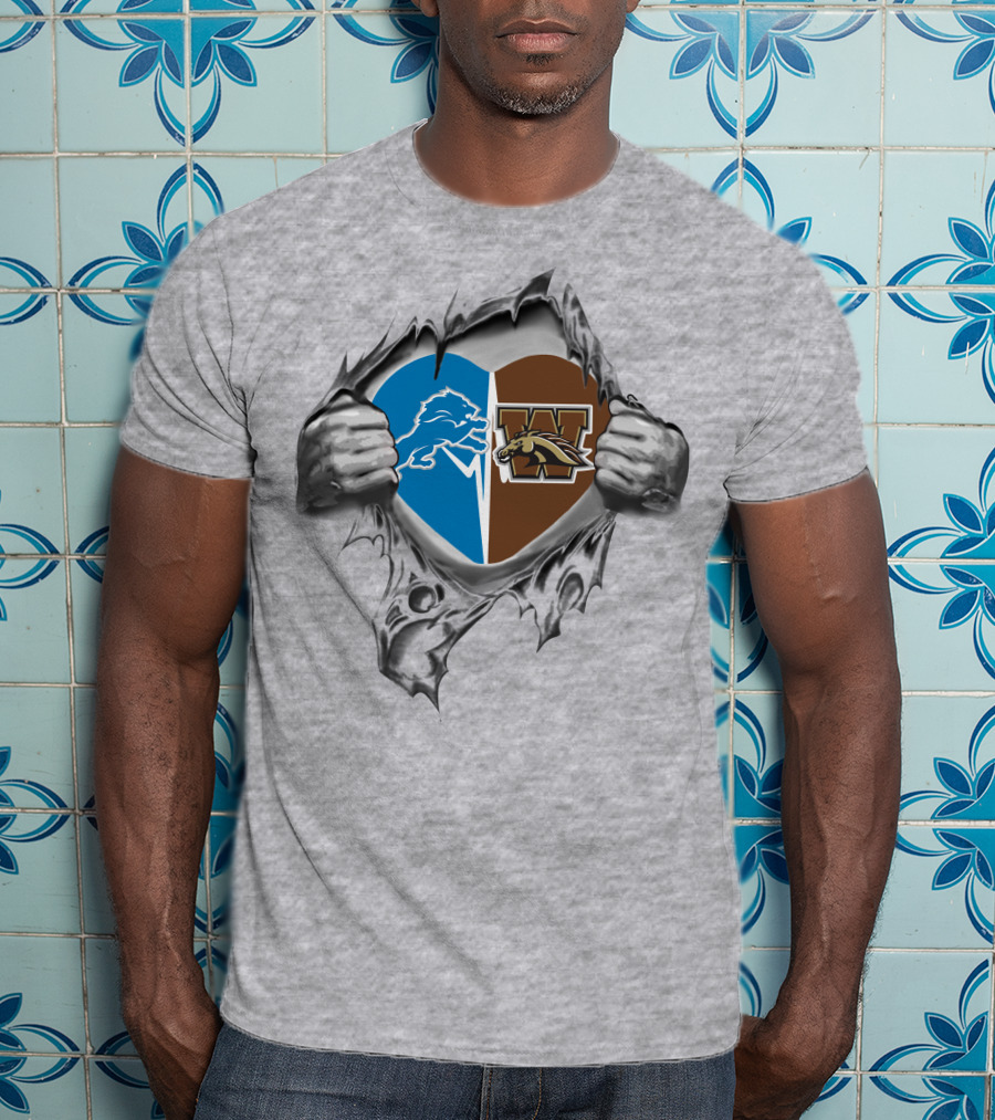 Detroit Lions Western Michigan Broncos Heart Combo T-Shirt