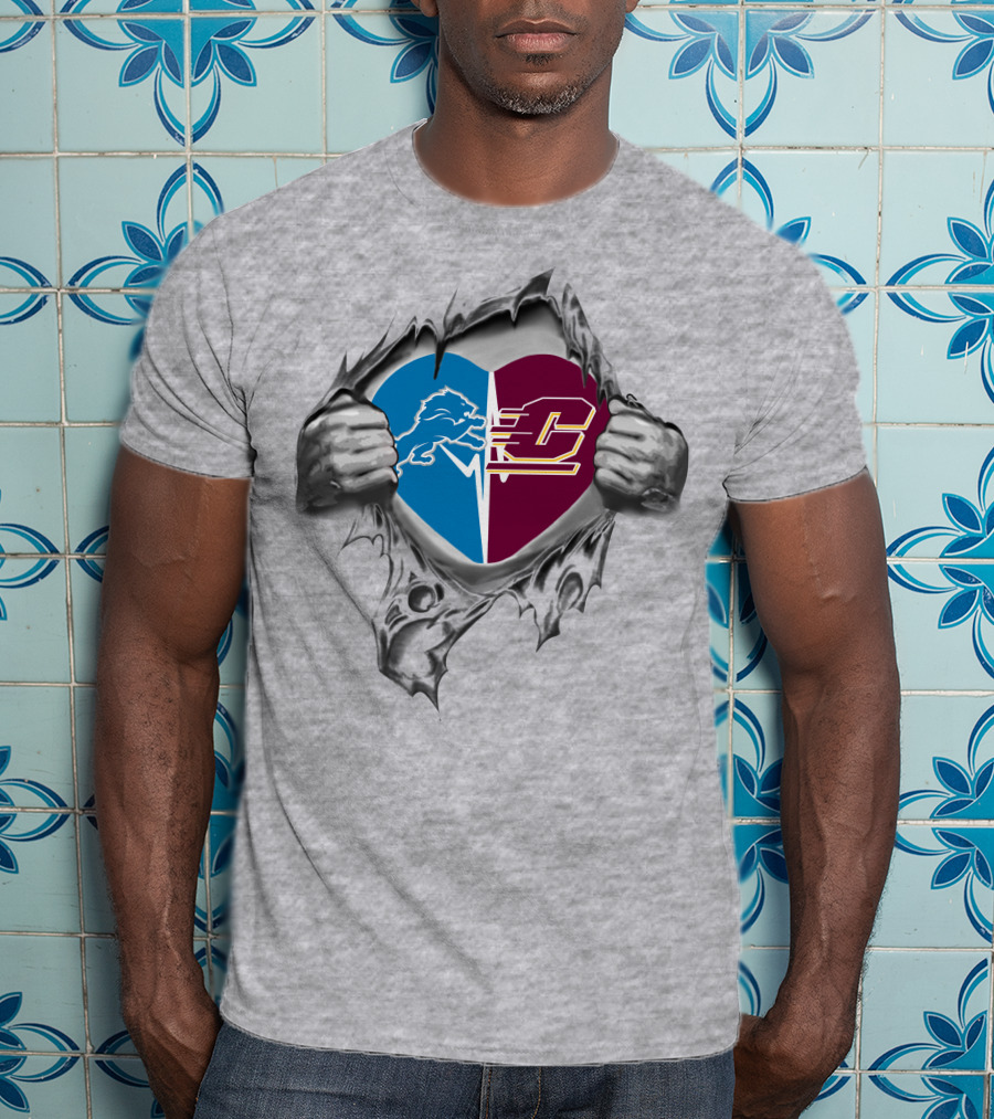 Lions Detroit Central Michigan Chippewas Heart T-Shirt
