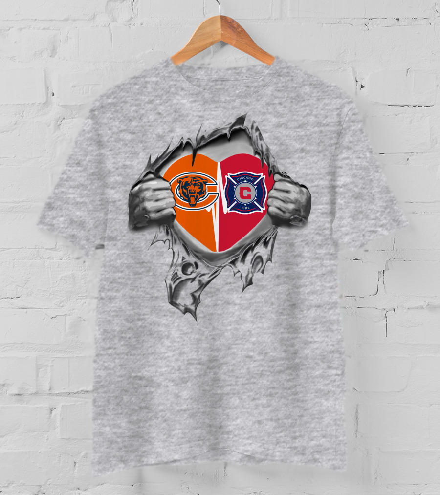Chicago Bears And Chicago Fire Heart Design 167 T-Shirt