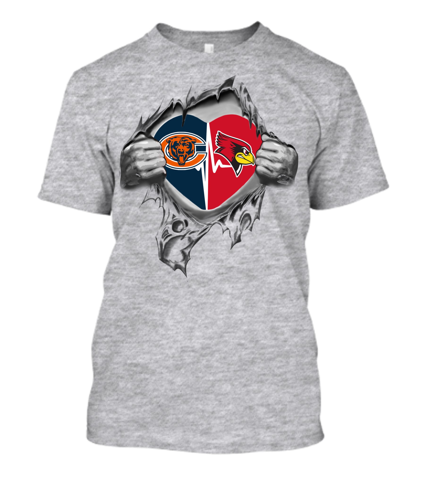 Chicago Bears Illinois State Redbirds Heart Design 175 Bears It's In My Heart T-Shirt