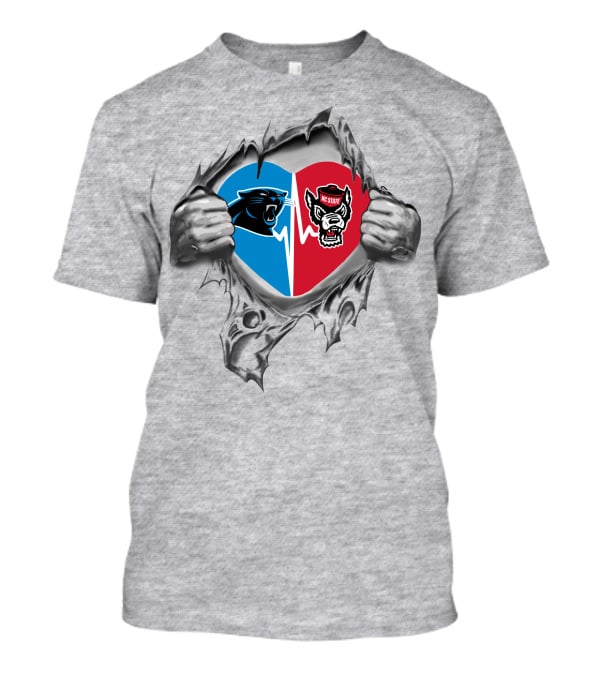 Carolina Panthers Nc State Wolfpack Heart Logo Split T-Shirt
