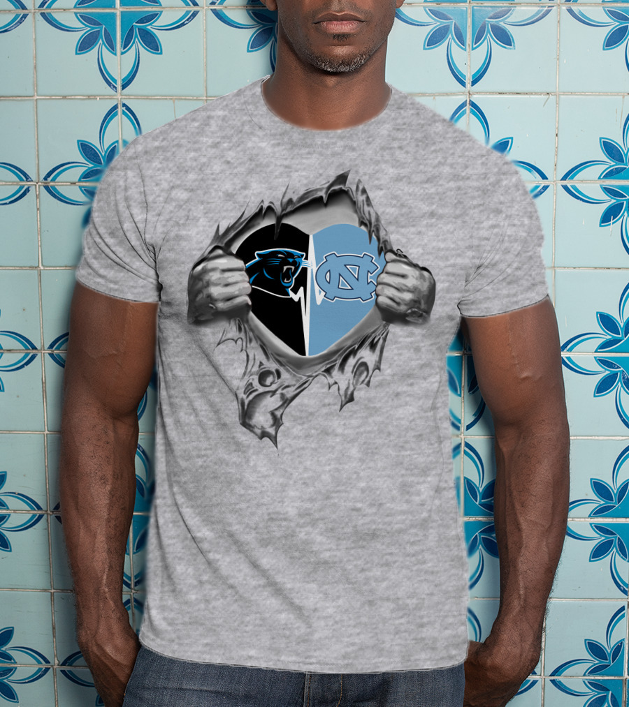 Panthers North Carolina Tar Heels Logos Heart Design It's In My Heart T-Shirt