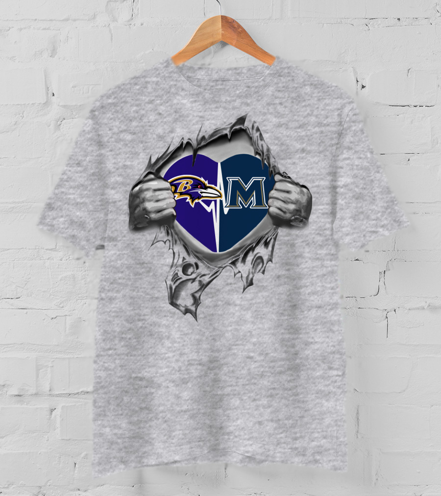 Baltimore Ravens And Mount St Mary's Mountaineers Heart T-Shirt