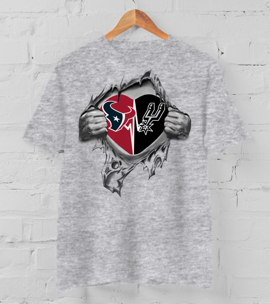 Texans San Antonio Spurs Heart Split Design 213 Texas Pride T-Shirt