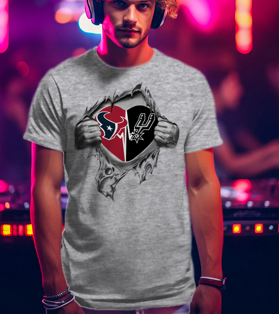 Texans San Antonio Spurs Heart Split Design 213 Texas Pride T-Shirt