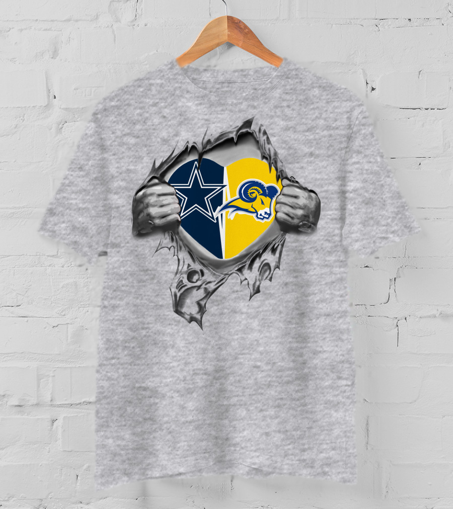 Dallas Cowboys Los Angeles Rams Texas Wesleyan Heart Fans United T-Shirt