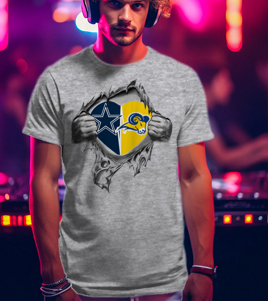 Dallas Cowboys Los Angeles Rams Texas Wesleyan Heart Fans United T-Shirt