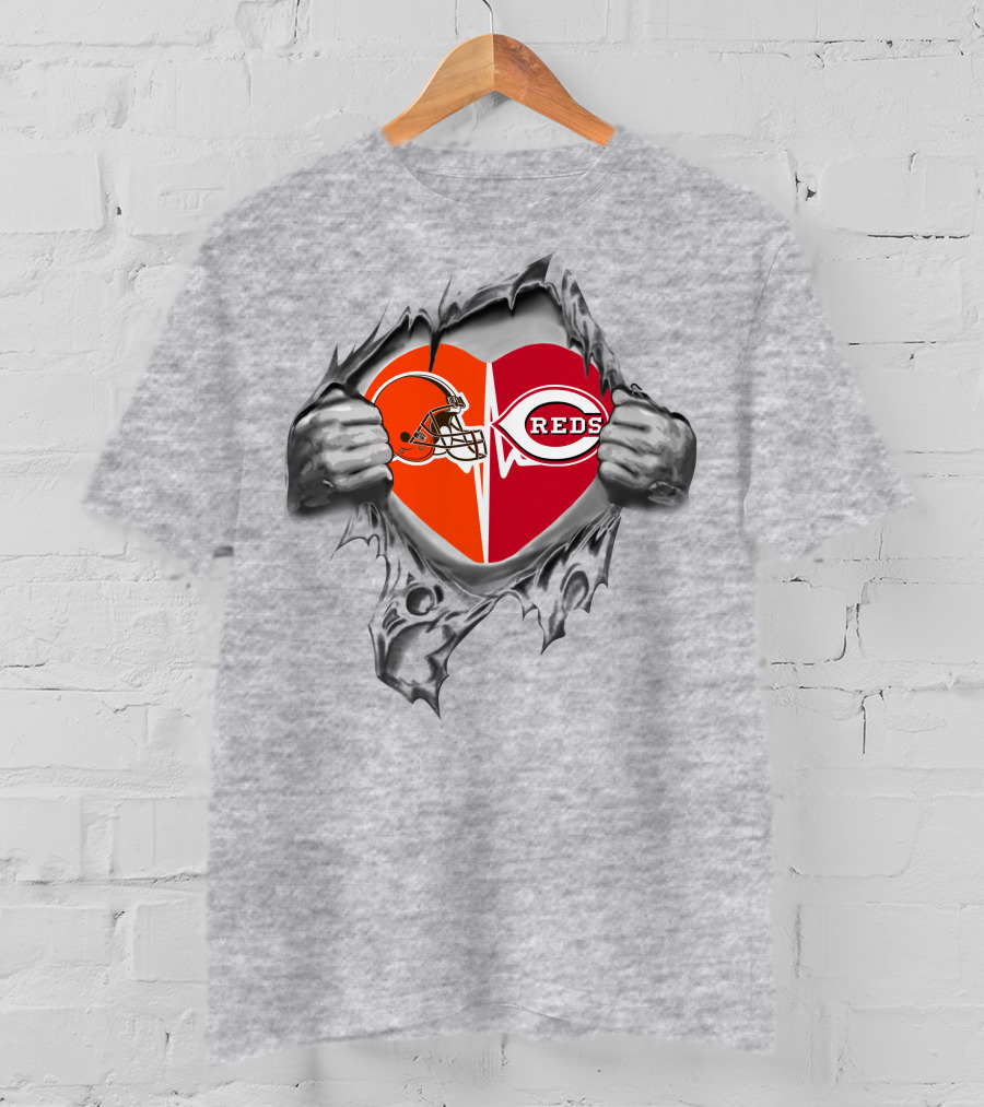 Browns Cincinnati Reds Heart Logo Passion Fusion T-Shirt
