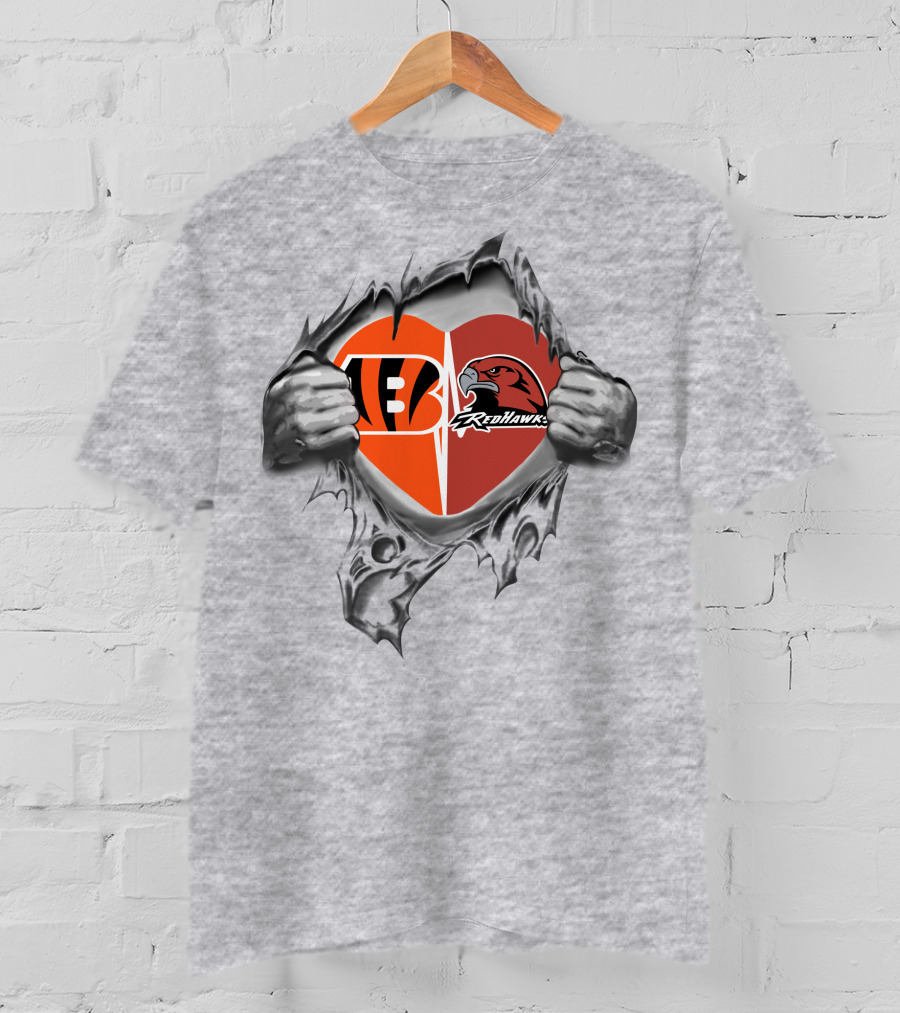 Bengals Miami Redhawks Heart Logo Fusion T-Shirt