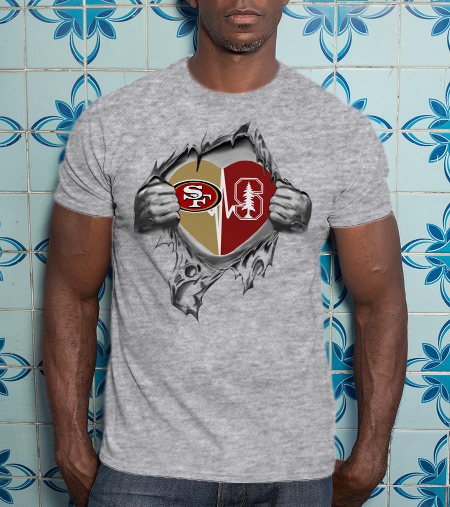 49ers Stanford Cardinal Heart Design With Logos T-Shirt