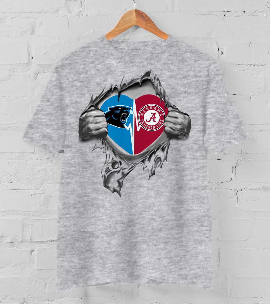 Carolina Panthers Alabama Crimson Tide Heart Split It's In My Heart T-Shirt