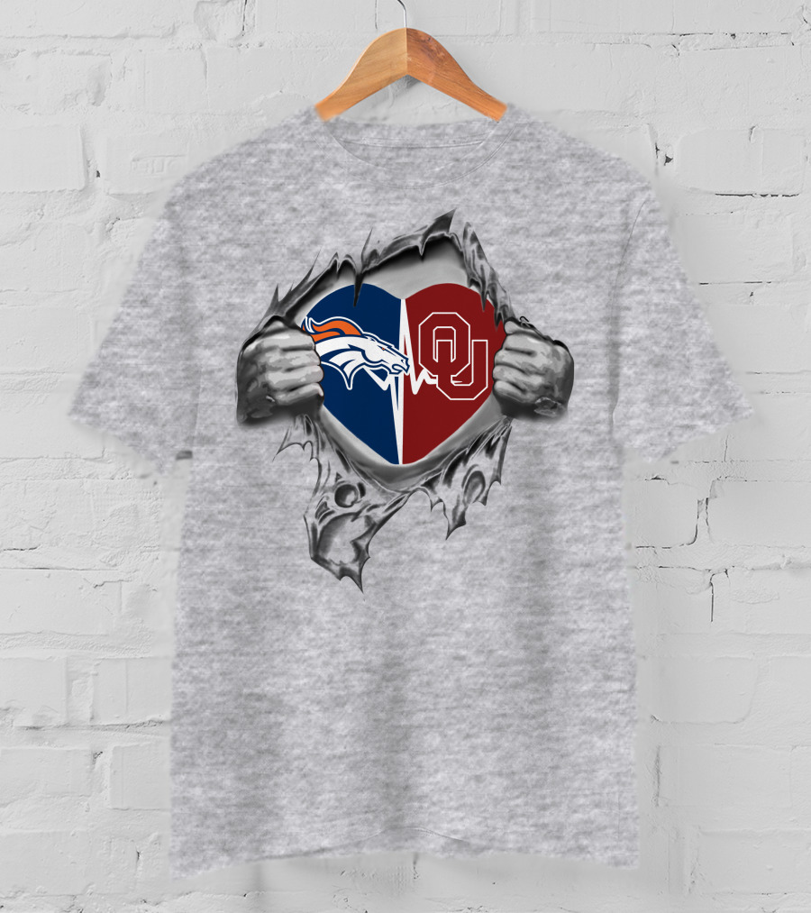 Denver Broncos Oklahoma Sooners Heart Design 352 T-Shirt