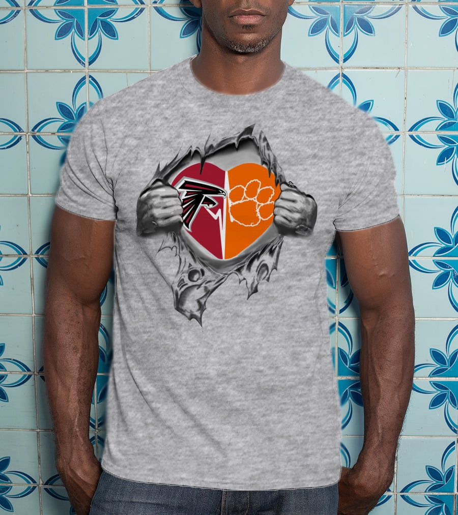 Falcons Heart With Clemson Tigers Paw T-Shirt