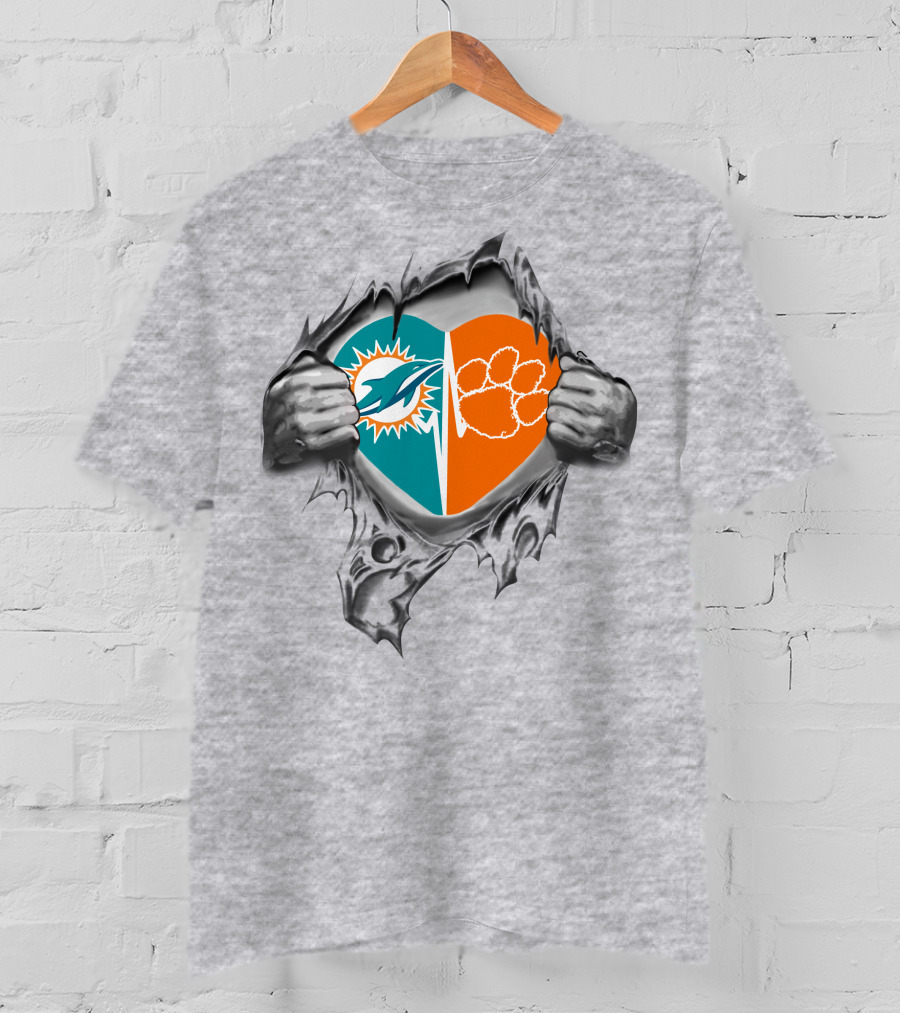 Dolphins Clemson Tigers Heart Hands Football Fans Passion T-Shirt
