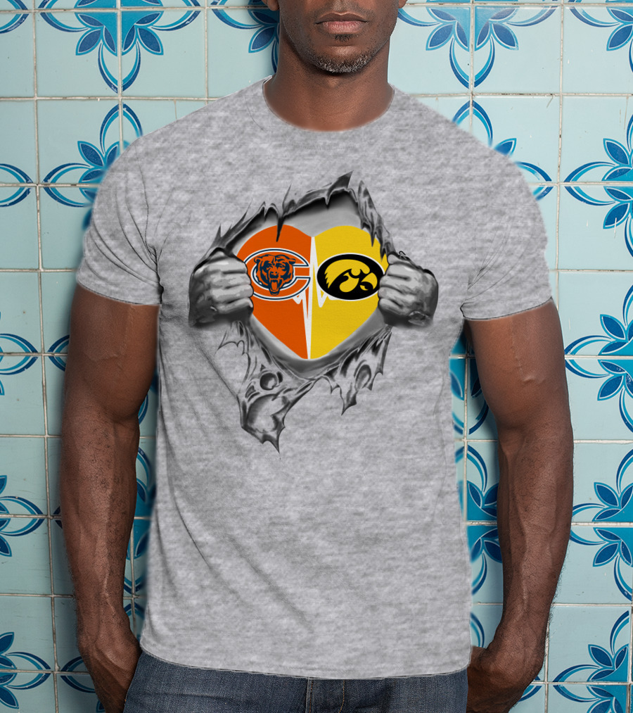 Iowa Hawkeyes And Chicago Bears Heart Design 365 Bears Hawkeyes It's In My Heart T-Shirt