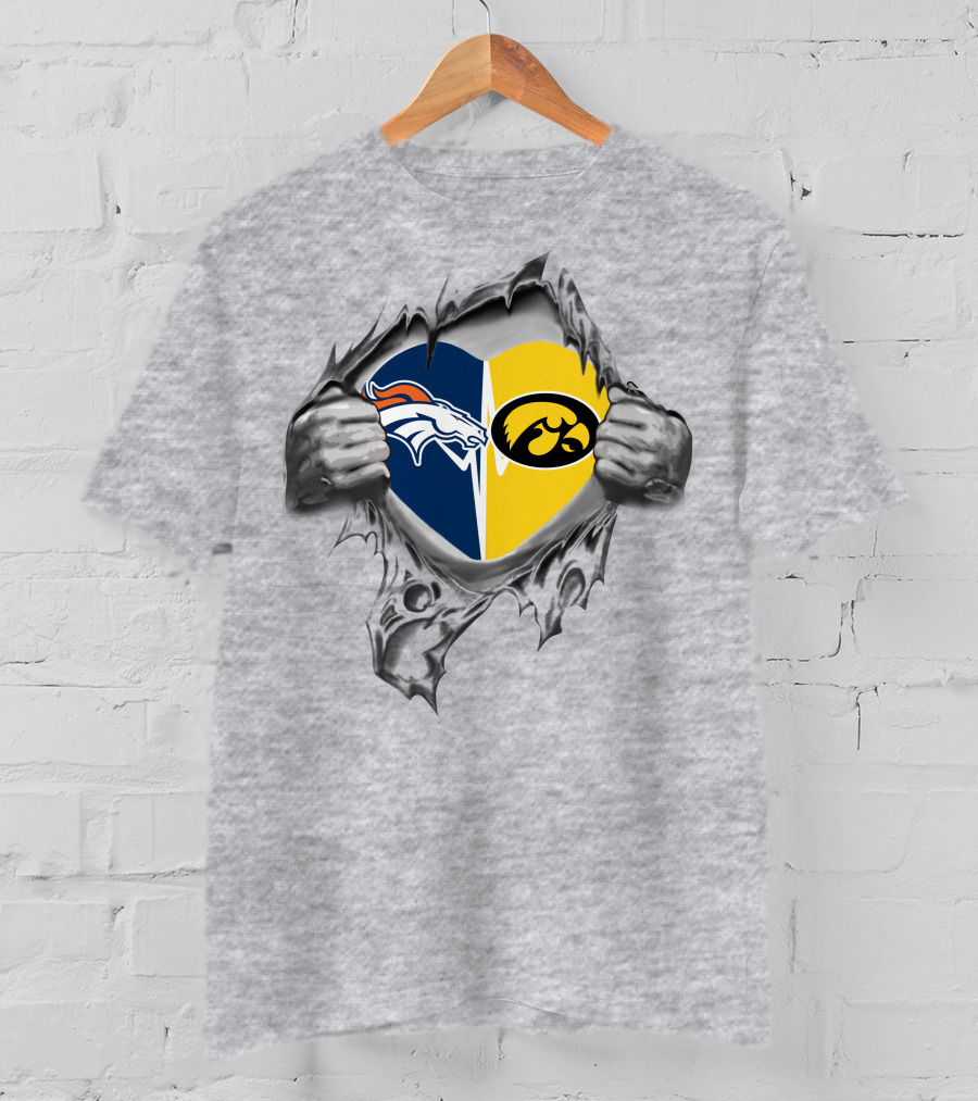 Broncos Iowa Hawkeyes Heart T-Shirt