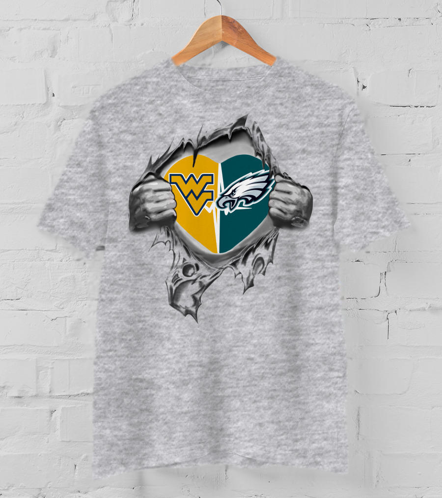 West Virginia Mountaineers Philadelphia Eagles Heart 375 T-Shirt