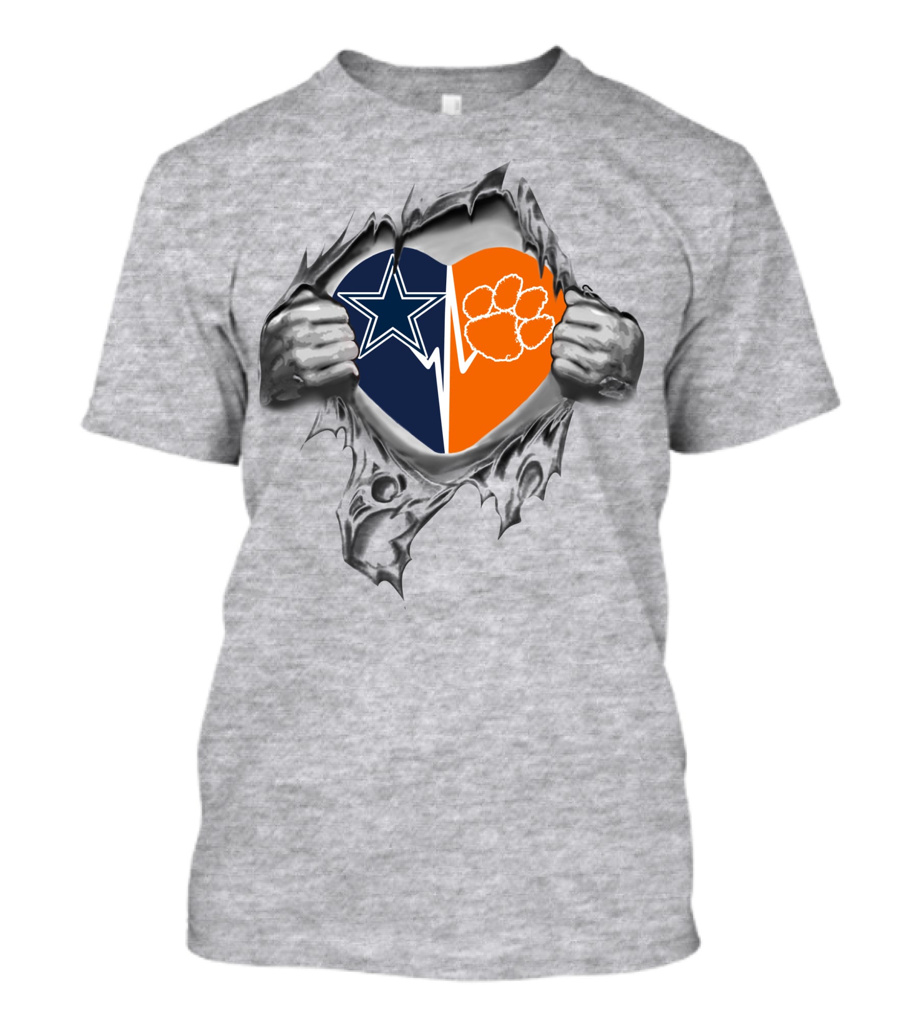 Cowboys Clemson Heart Silhouette With Star And Paw Print T-Shirt
