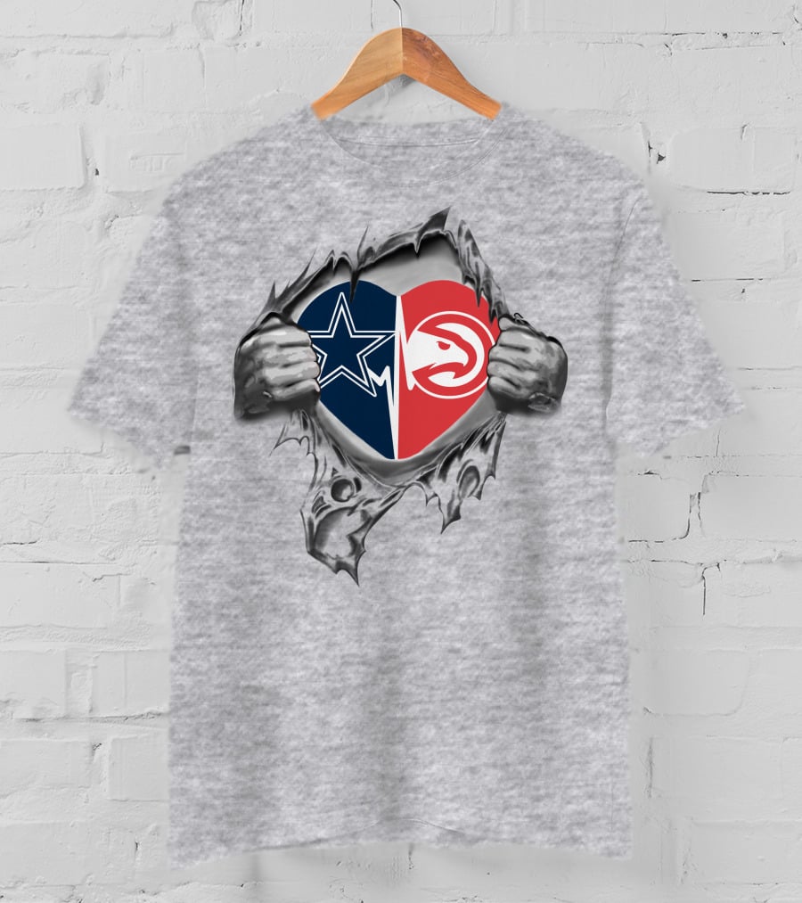 Cowboys Atlanta Hawks Heart Symbol Rip T-Shirt