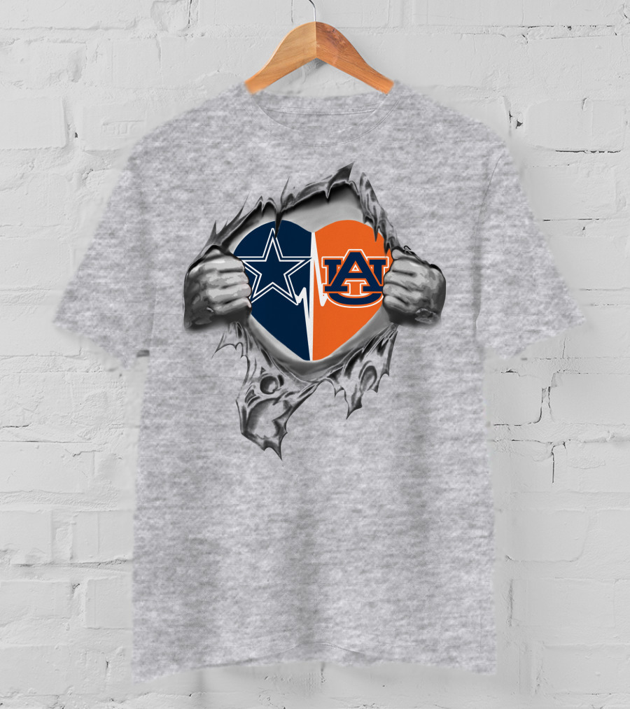 Cowboys Auburn Tigers Heart Design With Logos T-Shirt