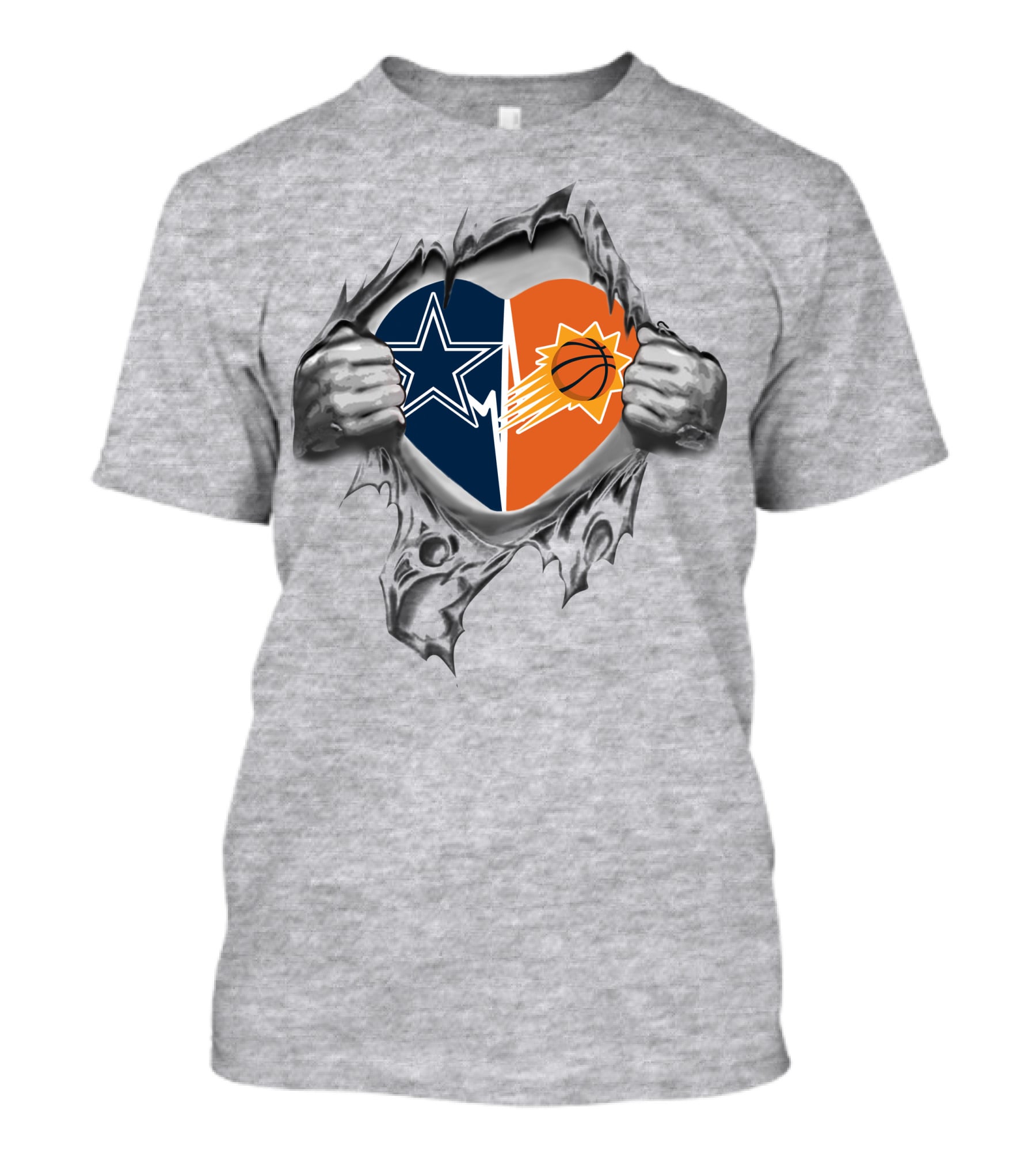 Cowboys Phoenix Suns Heart Symbol With Logos In Torn Fabric T-Shirt