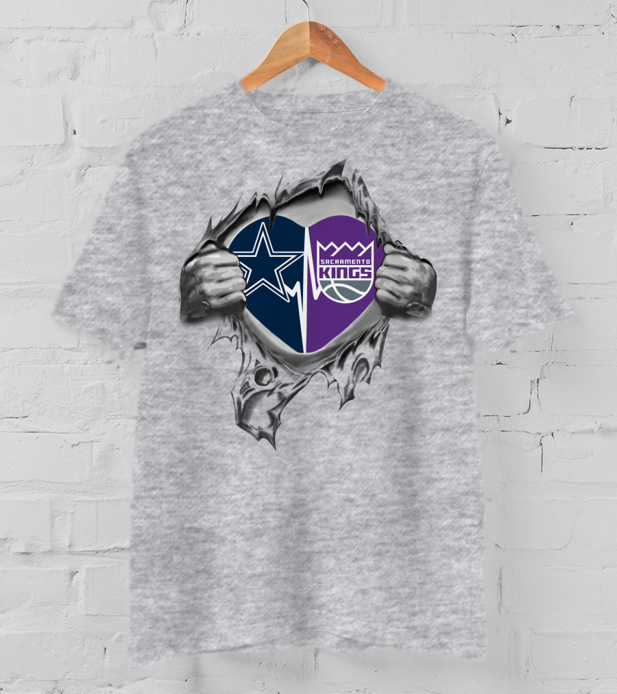 Cowboys Sacramento Kings Heart Torn Open Dual Logo Passion T-Shirt