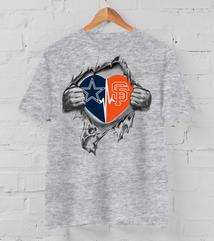 Dallas Cowboys San Francisco Giants Heartbeat Connection T-Shirt