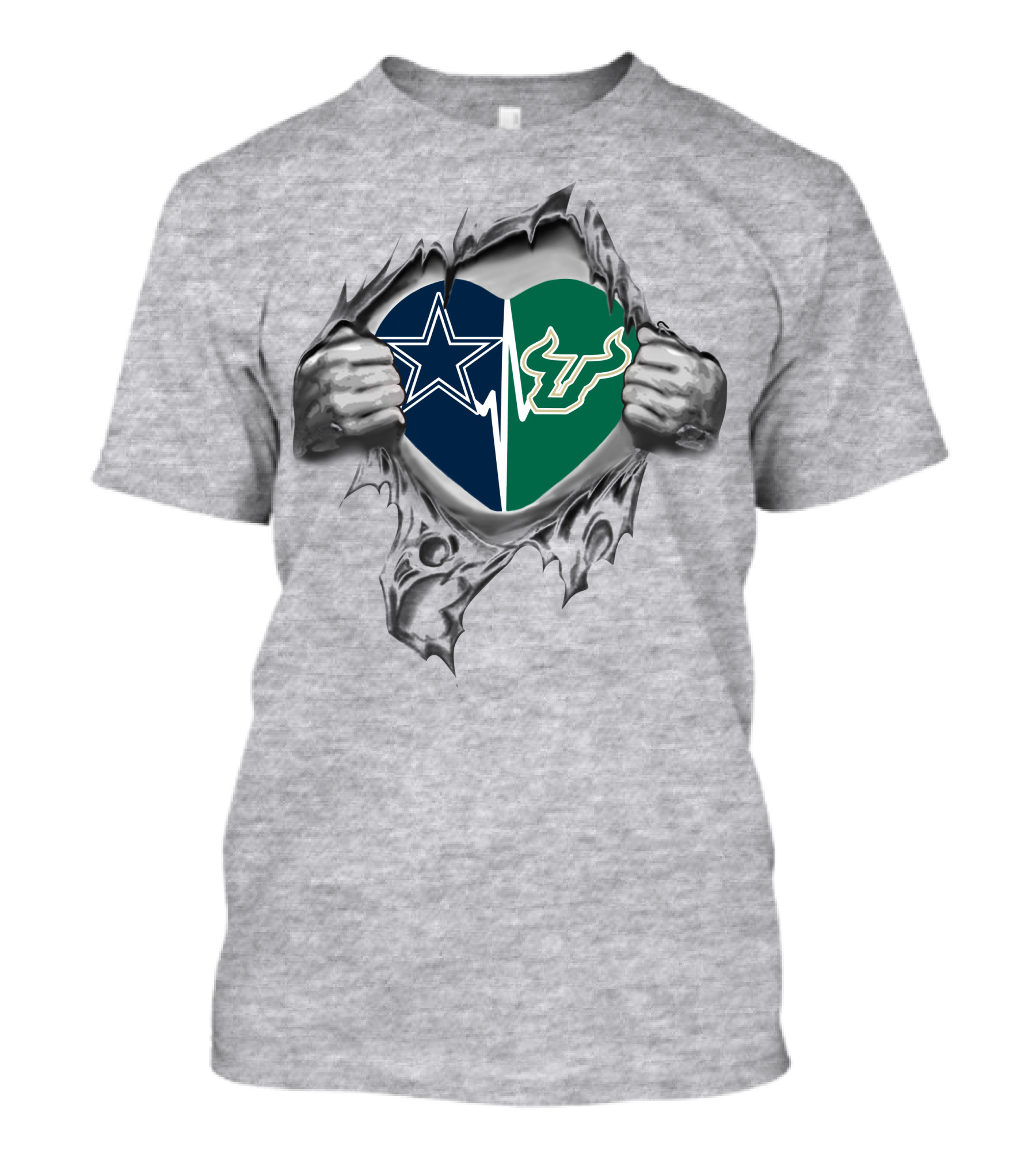 Dallas Cowboys South Florida Bulls Heart Logo Combination T-Shirt