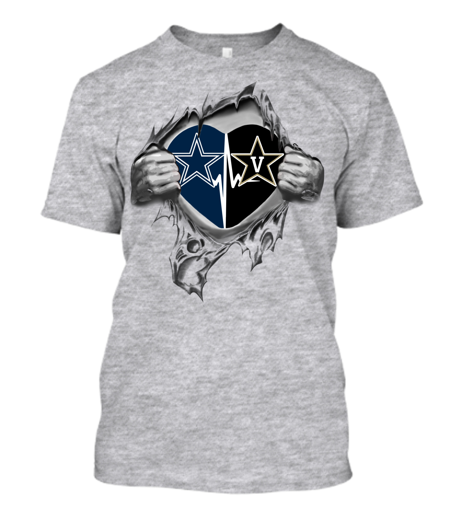 Cowboys Vanderbilt Commodores Heartbeat Double Star Loyalty T-Shirt