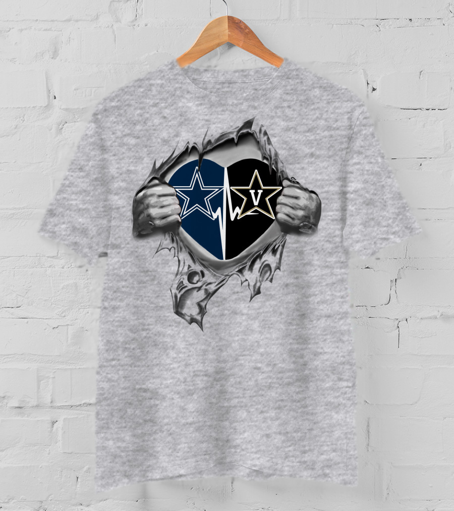 Cowboys Vanderbilt Commodores Heartbeat Double Star Loyalty T-Shirt