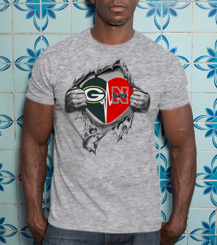 Packers Nebraska Cornhuskers Heart Hands Tearing T-Shirt