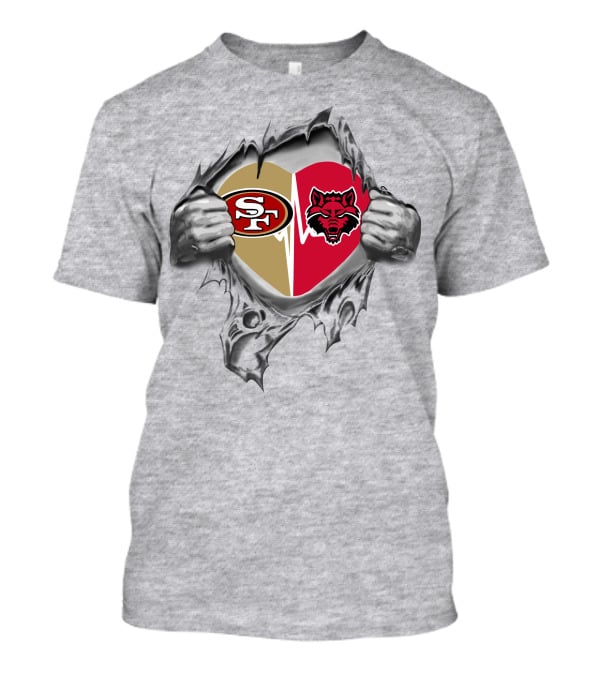 49ers Arkansas State Red Wolves Heart T-Shirt