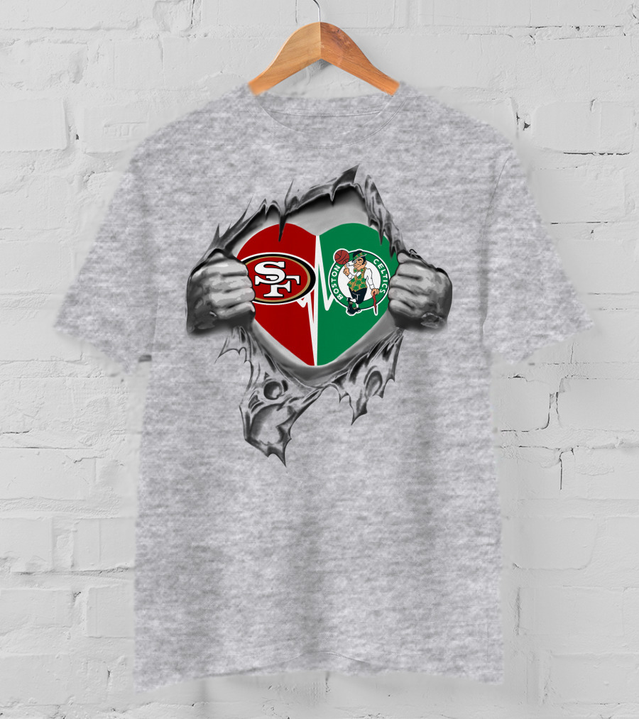 49ers Celtics Heart Logo Peeking Through T-Shirt