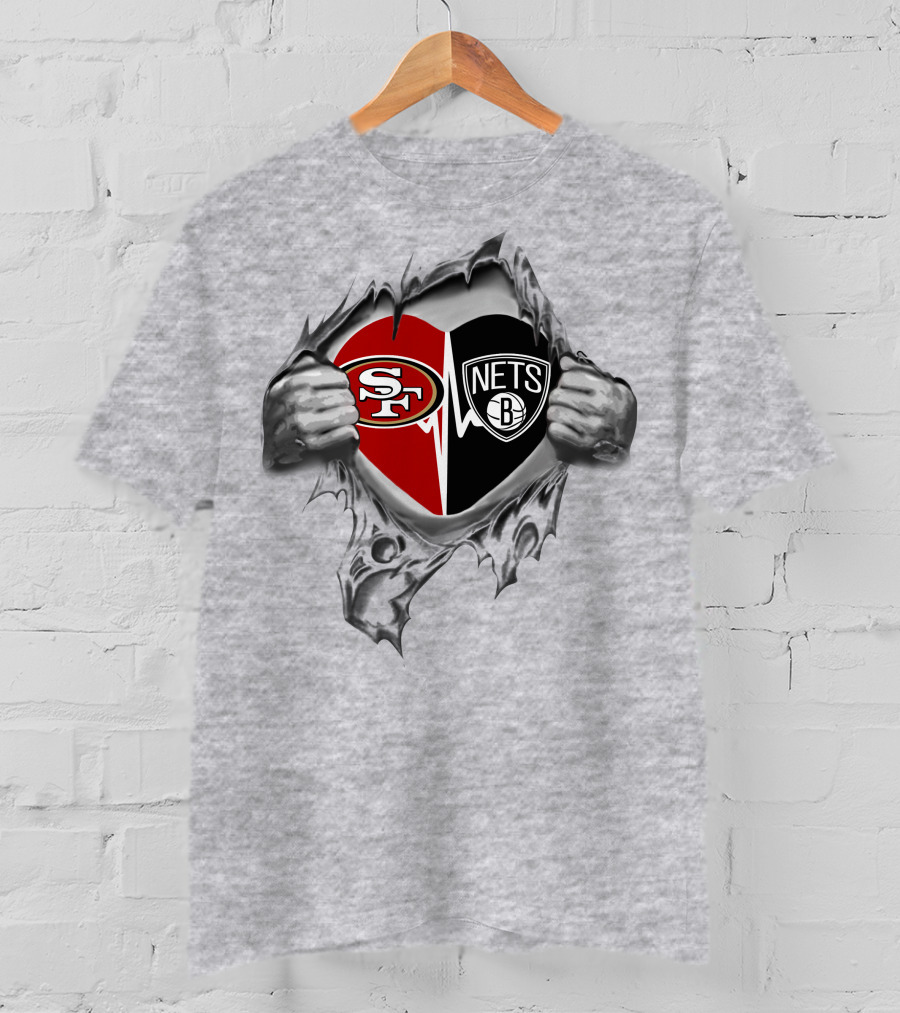 49ers Brooklyn Nets Heart Logo Rip T-Shirt