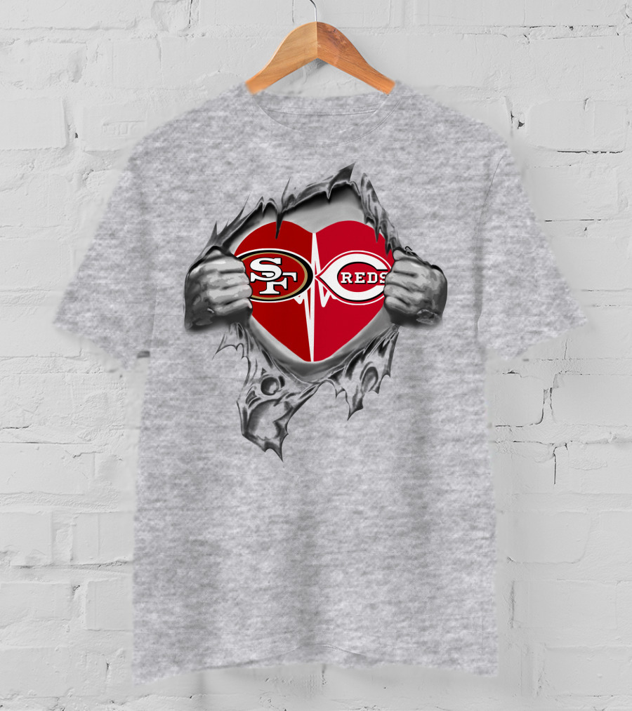 49ers And Cincinnati Reds Heartbeat Passion T-Shirt