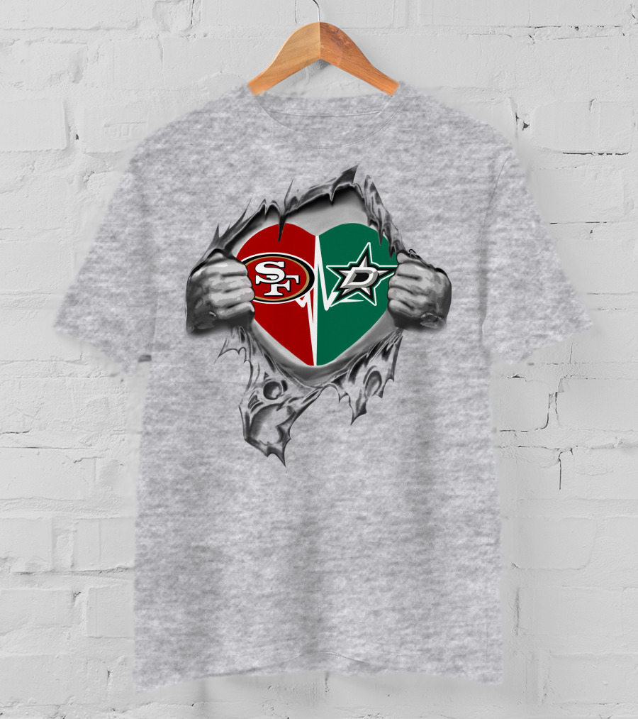 49ers Dallas Stars Heart Logo Dual Team Spirit T-Shirt