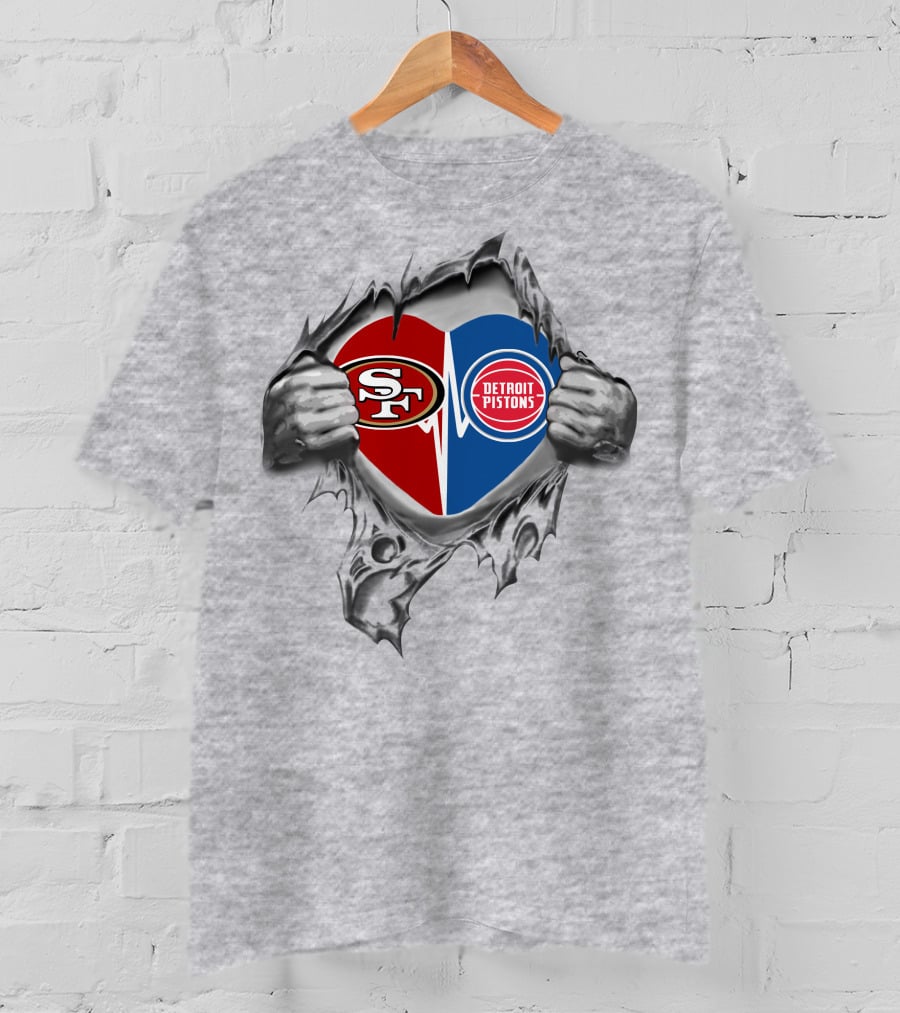 49ers Detroit Pistons Heart Logo Fandom Passion T-Shirt