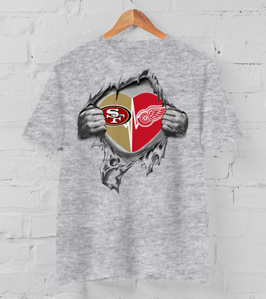 49ers And Detroit Red Wings Heart Symbol Unity T-Shirt