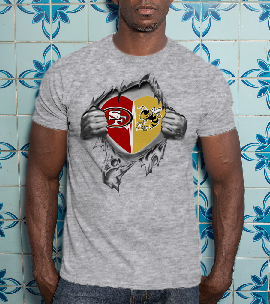 49ers Georgia Tech Yellow Jackets Heart T-Shirt